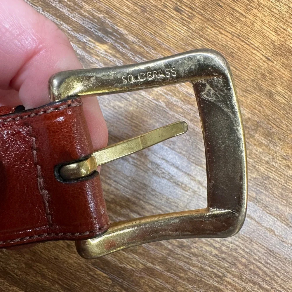 Roundtree & Yorke Mens Brown Italian Full Grain Leather Belt Solid Brass 38 95